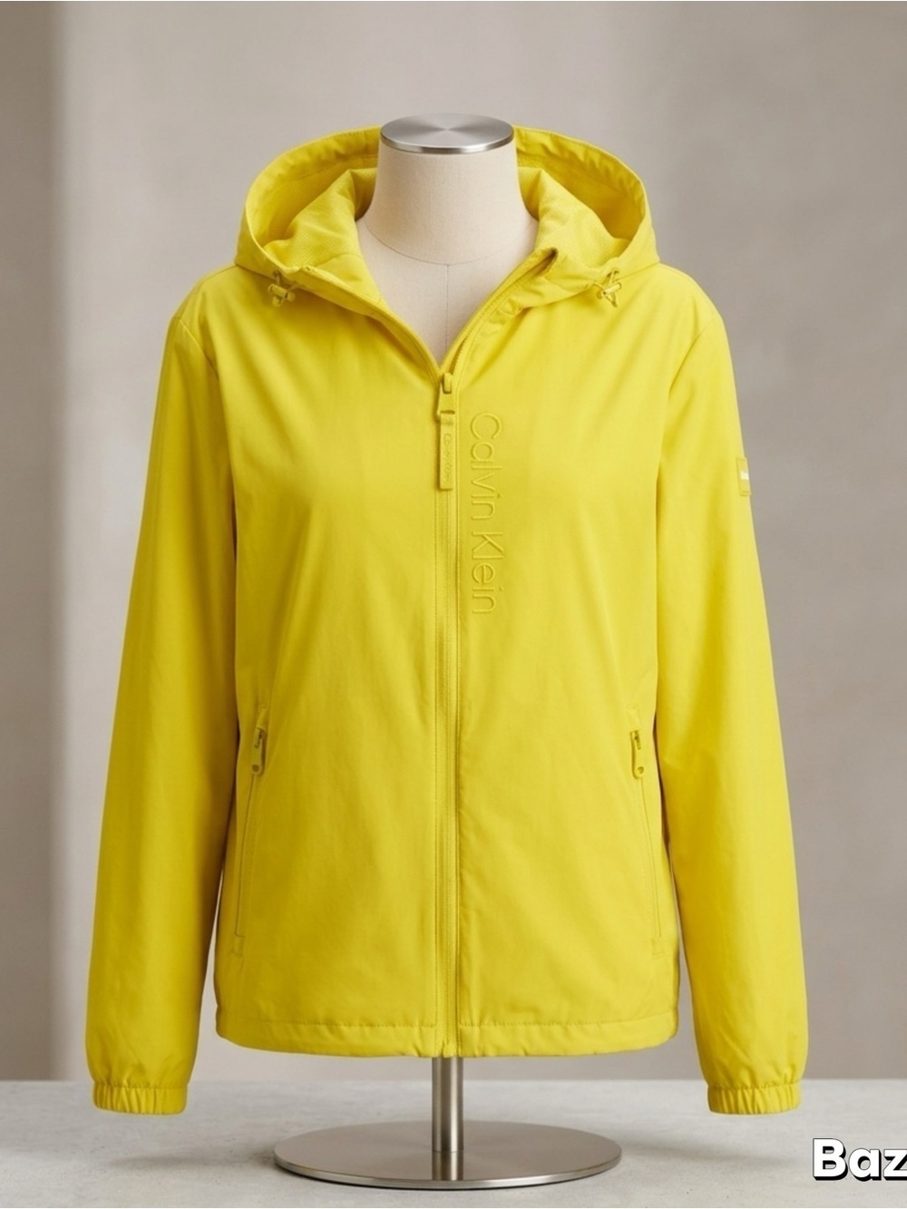 Calvin Klein Women’s Yellow Hooded Zip Jacket Size L Windbreaker Coat